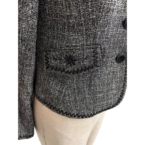Georgiou Studio Womens Black White Tweed Embroidered Button-Up Blazer Size 8 - Picture 5 of 16